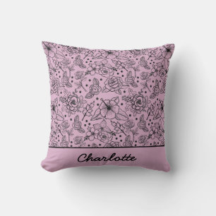 Nahtlose Blumenmuster lila personalisierter Name Kissen