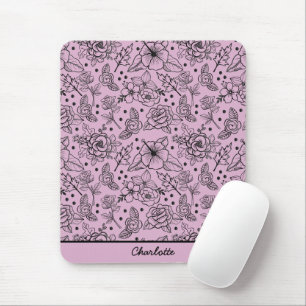 Nahtlose Blumenmuster lila personalisierter Name Mousepad