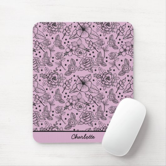 Nahtlose Blumenmuster lila personalisierter Name Mousepad (Mit Mouse)