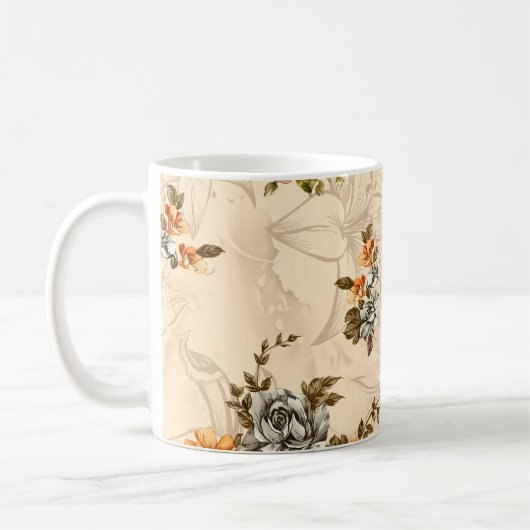 Nahtlose Blumenmuster mit Blume und Creme ba Kaffeetasse (Links)