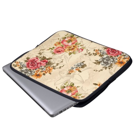 Nahtlose Blumenmuster mit Blume und Creme ba Laptopschutzhülle (Vorne Knopf)