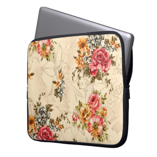 Nahtlose Blumenmuster mit Blume und Creme ba Laptopschutzhülle (Vorderseite Links)