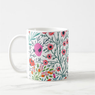 nahtlose Blumenmuster mit Blütenblüten im Sommer, Kaffeetasse
