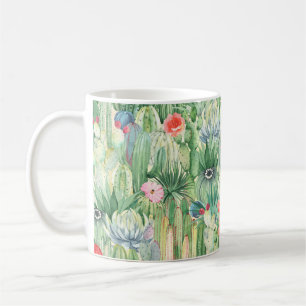 Nahtlose Blumenmuster mit Kakteen, Sukkulturen und Kaffeetasse
