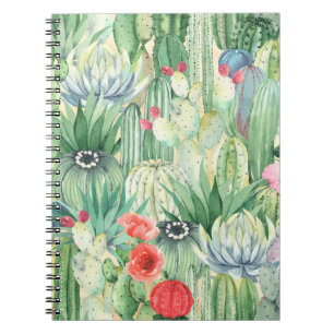 Nahtlose Blumenmuster mit Kakteen, Sukkulturen und Notizblock