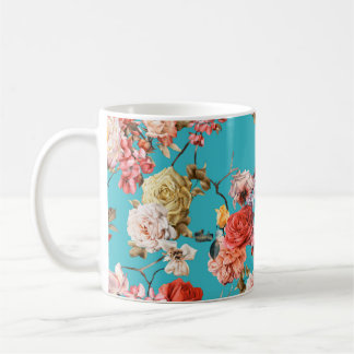 Nahtlose Blumenmuster mit Rose, Aquarell. ln Kaffeetasse