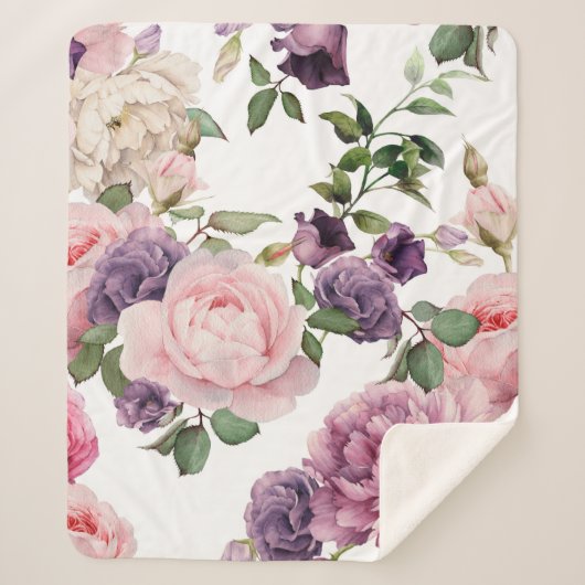Nahtlose Blumenmuster mit Rose, Aquarell. Sherpadecke (Vorderseite)
