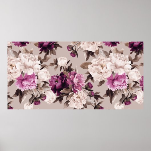 Nahtlose Blumenmuster mit Rose auf heller Rückseit Poster (Vorne)