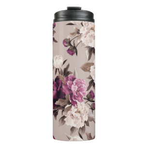 Nahtlose Blumenmuster mit Rose auf heller Rückseit Thermosbecher