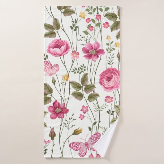 Nahtlose Blumenmuster mit Rose und Schmetterling Badehandtuch (Badehandtuch)