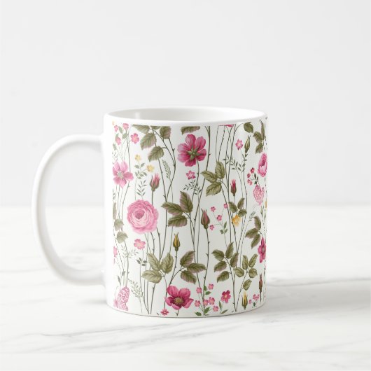 Nahtlose Blumenmuster mit Rose und Schmetterling Kaffeetasse (Links)