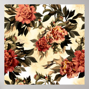 Nahtlose Blumenmuster mit roten und orangefarbenen Poster
