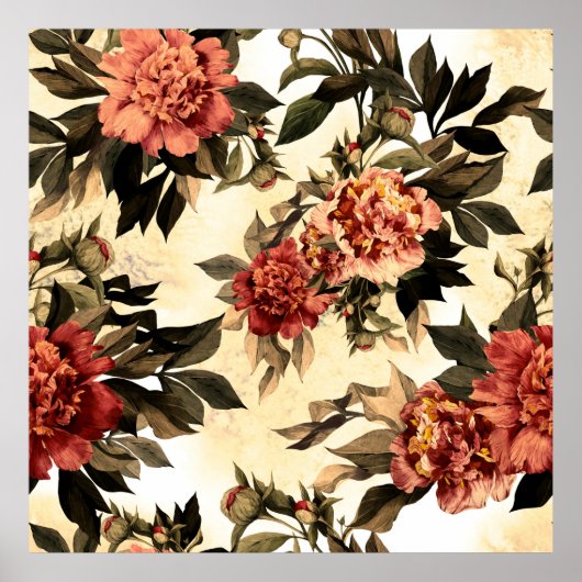 Nahtlose Blumenmuster mit roten und orangefarbenen Poster (Vorne)
