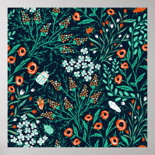 nahtlose Blumenmuster mit Sommerblüten und Komfort Poster