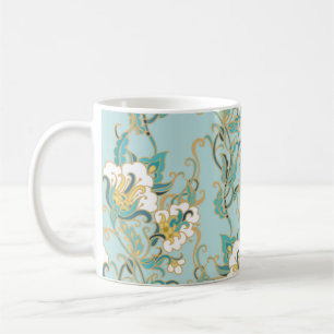 Nahtlose Blumenmuster mit weißen Baumwollblumen Kaffeetasse