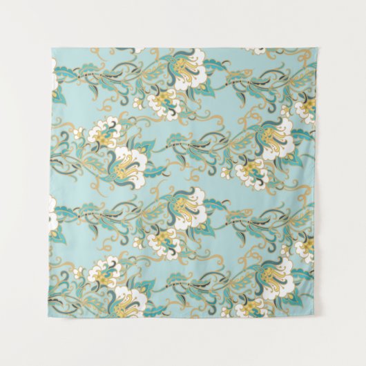 Nahtlose Blumenmuster mit weißen Baumwollblumen Wandteppich (Vorderseite (Horizontal))