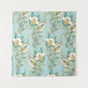 Nahtlose Blumenmuster mit weißen Baumwollblumen Wandteppich