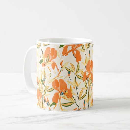 Nahtlose Blumenmuster. Orangeniris Kaffeetasse (Vorderseite Links)