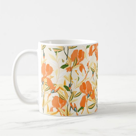Nahtlose Blumenmuster. Orangeniris Kaffeetasse (Links)