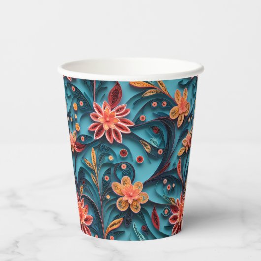 Nahtlose Blumenmuster Papiertasse Pappbecher (Rückseite)