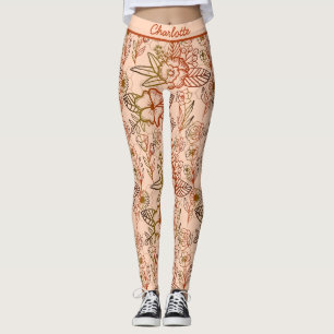 Nahtlose Blumenmuster rosa personalisierter Name Leggings