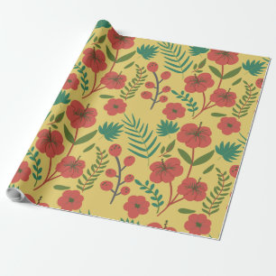 Nahtlose Blumenmuster, rot-gelb-grüne Blume Geschenkpapier
