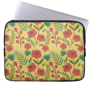 Nahtlose Blumenmuster, rot-gelb-grüne Blume Laptopschutzhülle