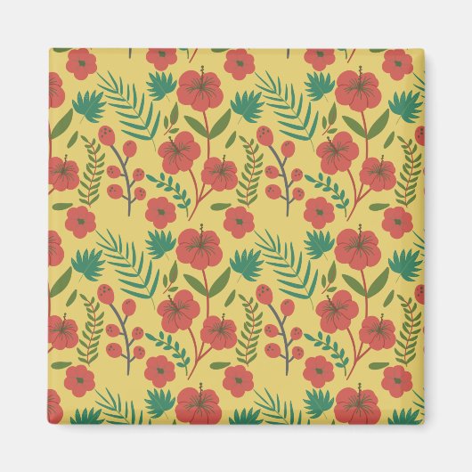 Nahtlose Blumenmuster, rot-gelb-grüne Blume Magnet (Vorne)