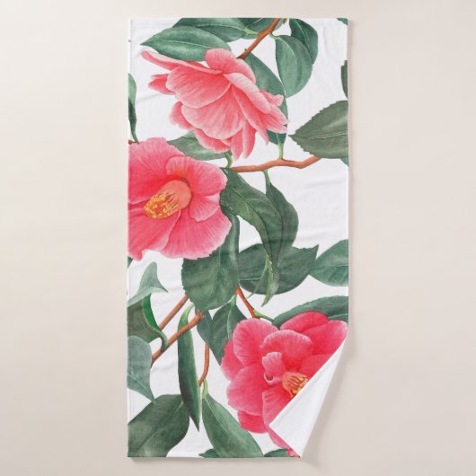 Nahtlose Blumenmuster, rote Kamelien-Blume mit Badehandtuch (Badehandtuch)