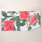 Nahtlose Blumenmuster, rote Kamelien-Blume mit Badehandtuch (Badehandtuch)