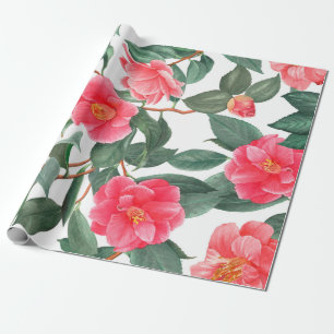 Nahtlose Blumenmuster, rote Kamelien-Blume mit Geschenkpapier