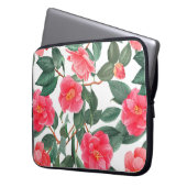 Nahtlose Blumenmuster, rote Kamelien-Blume mit Laptopschutzhülle (Vorderseite Links)