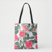 Nahtlose Blumenmuster, rote Kamelien-Blume mit Tasche (Vorderseite)