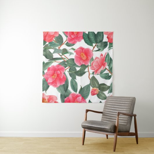 Nahtlose Blumenmuster, rote Kamelien-Blume mit Wandteppich (Beispiel (Horizontal))