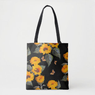 Nahtlose Blumenmuster Sonnenblumen auf schwarzem R Tasche