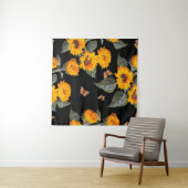 Nahtlose Blumenmuster Sonnenblumen auf schwarzem R Wandteppich (Beispiel (Horizontal))