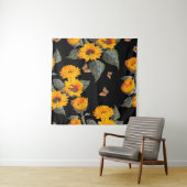 Nahtlose Blumenmuster Sonnenblumen auf schwarzem R Wandteppich (Beispiel)