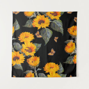 Nahtlose Blumenmuster Sonnenblumen auf schwarzem R Wandteppich
