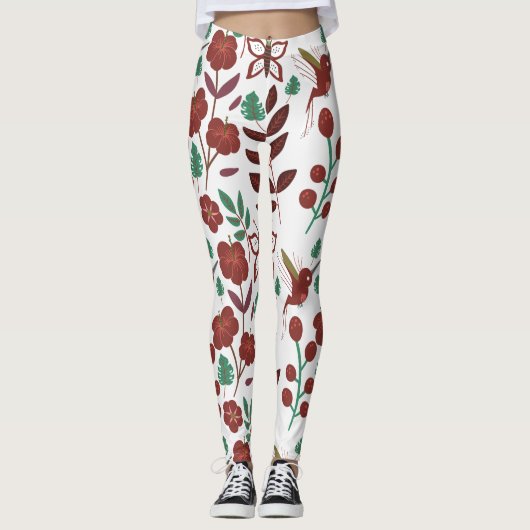 Nahtlose Blumenmuster, Vögel und Schmetterlinge Leggings (Vorderseite)