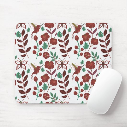 Nahtlose Blumenmuster, Vögel und Schmetterlinge Mousepad (Mit Mouse)
