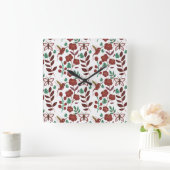 Nahtlose Blumenmuster, Vögel und Schmetterlinge Quadratische Wanduhr (Zuhause)