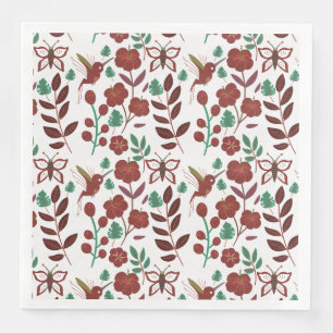 Nahtlose Blumenmuster, Vögel und Schmetterlinge Serviette