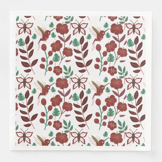 Nahtlose Blumenmuster, Vögel und Schmetterlinge Serviette (Vorderseite)