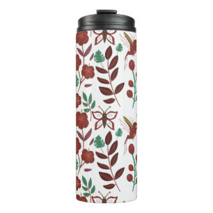 Nahtlose Blumenmuster, Vögel und Schmetterlinge Thermosbecher