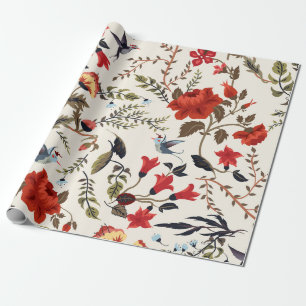 Nahtlose Blumenmuster von Vögeln Geschenkpapier