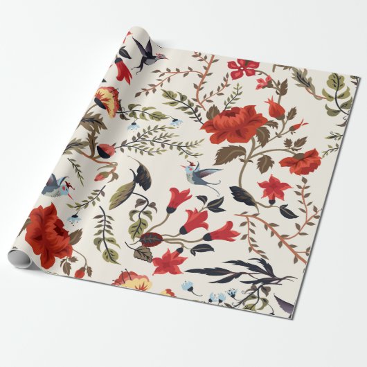 Nahtlose Blumenmuster von Vögeln Geschenkpapier (Ungerollt)
