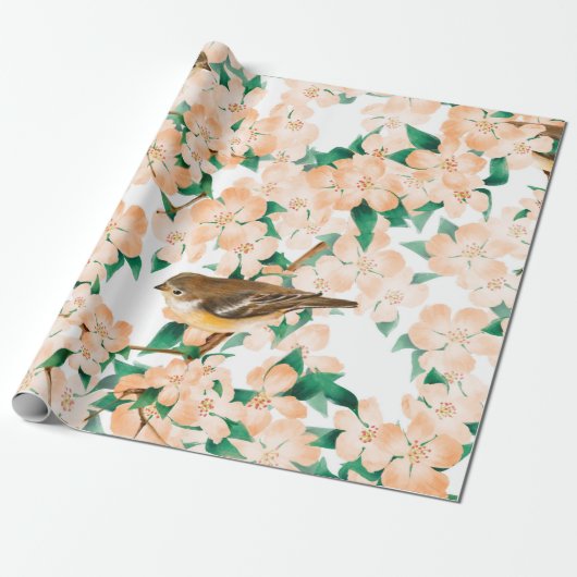 Nahtlose Blumenmuster von Vögeln Geschenkpapier (Ungerollt)