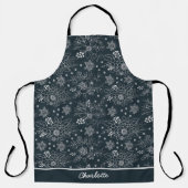Nahtlose Blumenmuster weiß auf dunkelpersonalisier Schürze (Vorderseite)