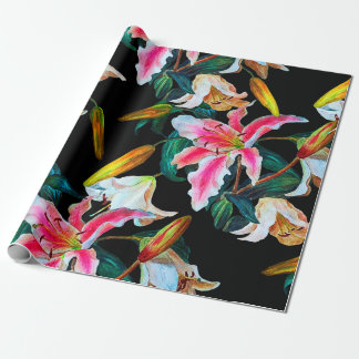 Nahtlose Blumenmuster. Weiße und rosa Lilie auf ei Geschenkpapier