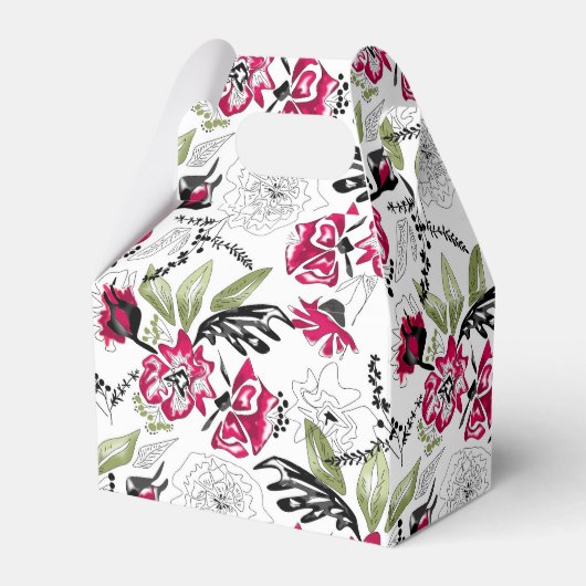 Nahtlose, blumenrosa Blume Blätter Aquarellmatte Geschenkschachtel (Vorderseite)